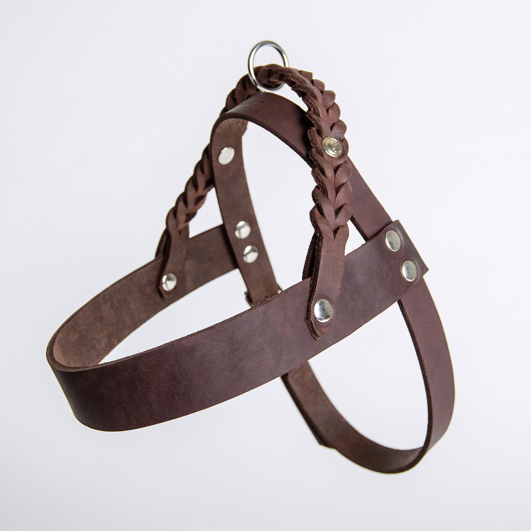 Cloud7: Central Park Leather Dog Harness, Saddle Brown with Silver Hardware