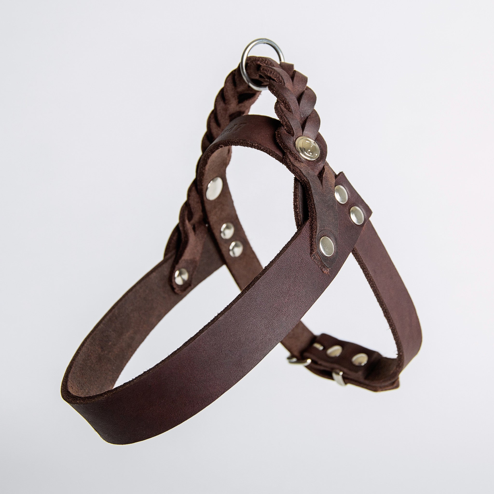 Cloud7 Central Park Leather Dog Harness Saddle Brown with Silver Hardware