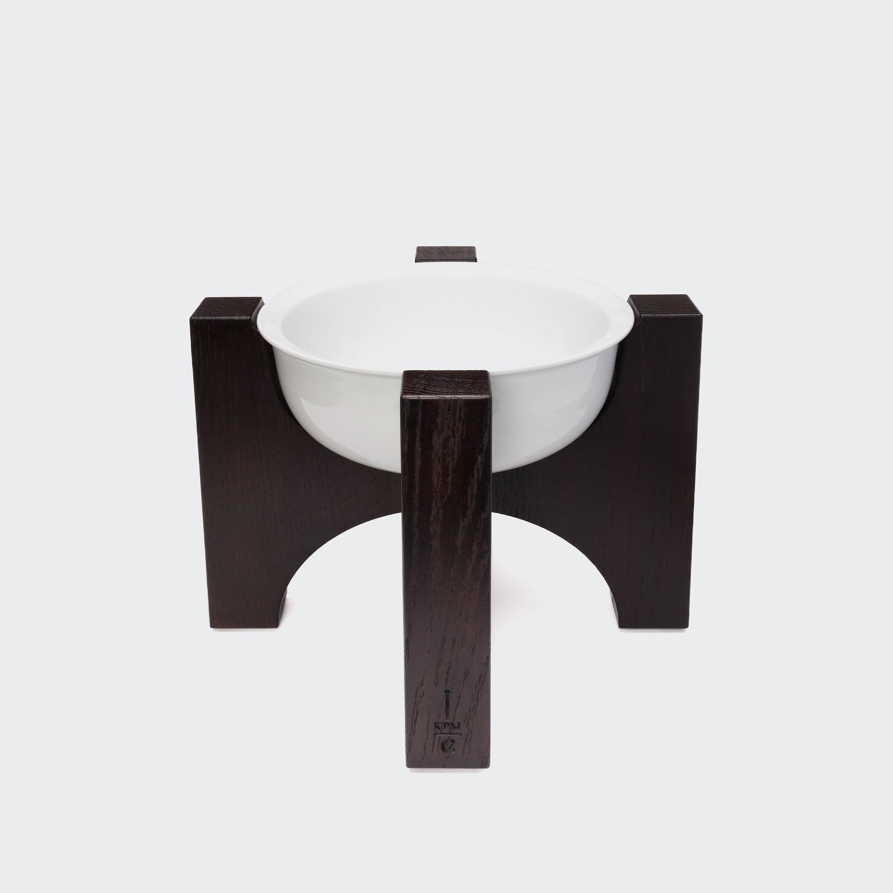 KPM x Cloud7 Dog Food and Water Porcelain Bowl with Oak Stand, Tall Oak