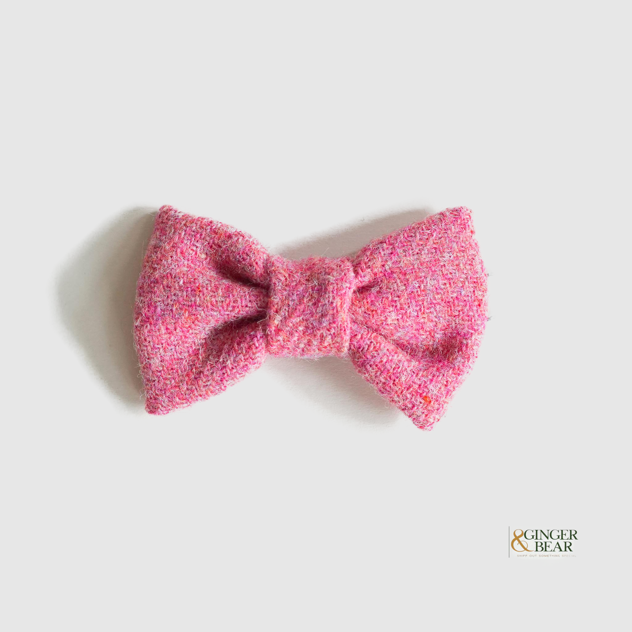 LISH Dog Bow Tie, Rose Pink Harris Tweed