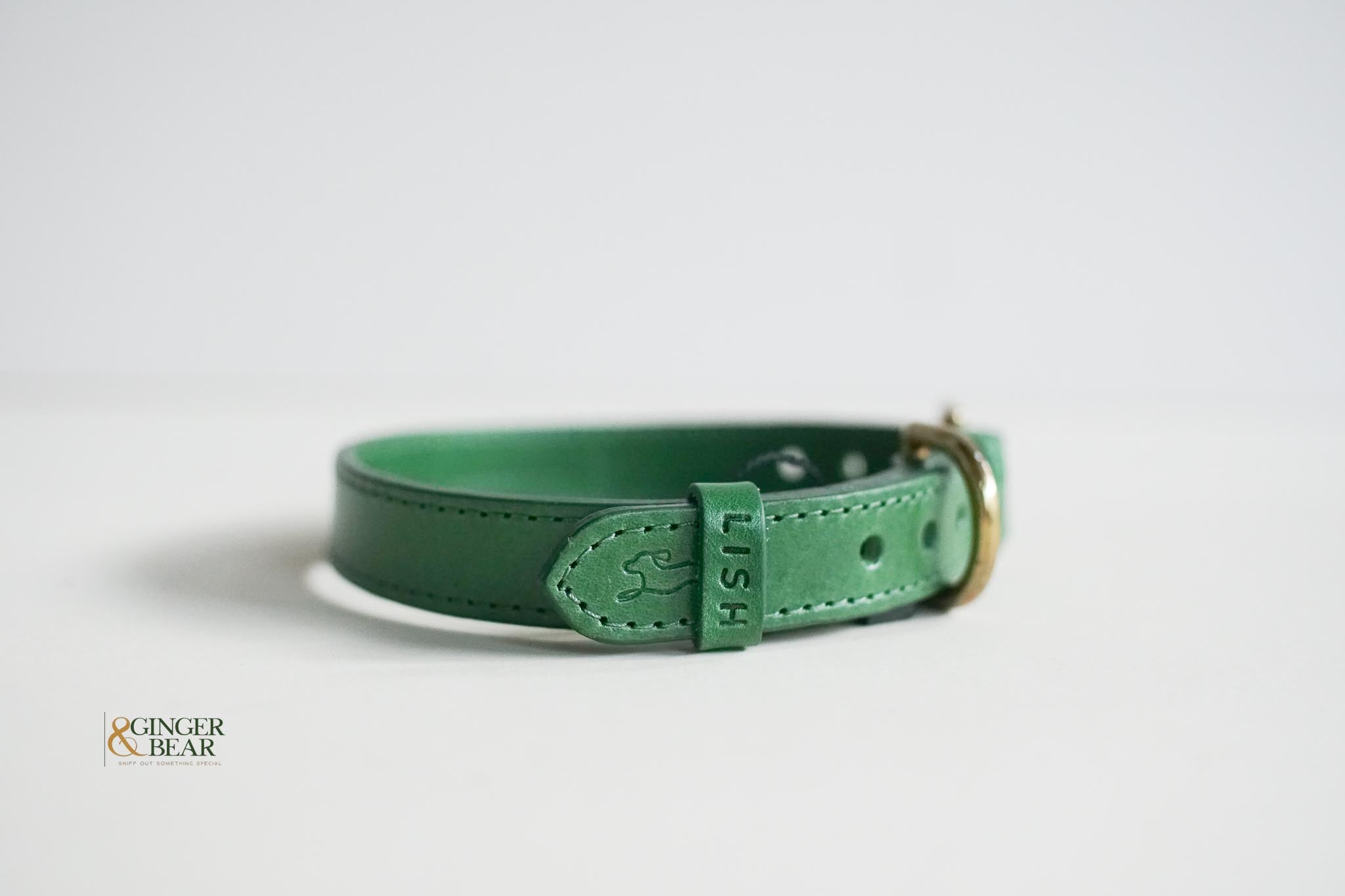LISH Coopers Avocado Green Italian Leather Dog Collar