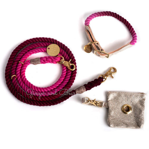 Adjustable Rope Leash, Solid Maroon Ombre