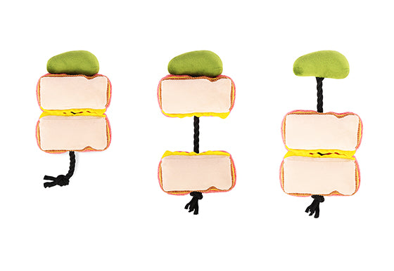 P.L.A.Y. Montreal Munchies Squeaky Plush Dog toys, Mon-treat-al Smoked Meat Sandwich