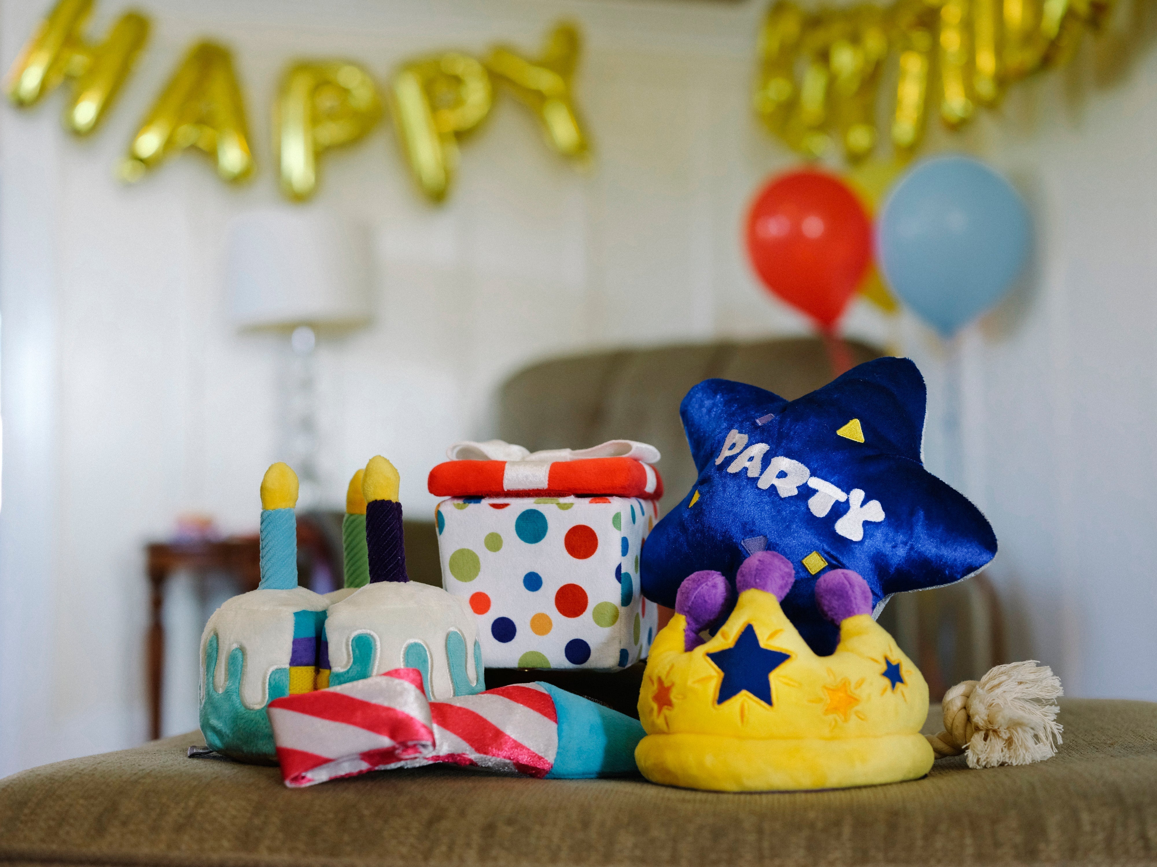P.L.A.Y. Party Time Plush Dog toys, Pawfect Present