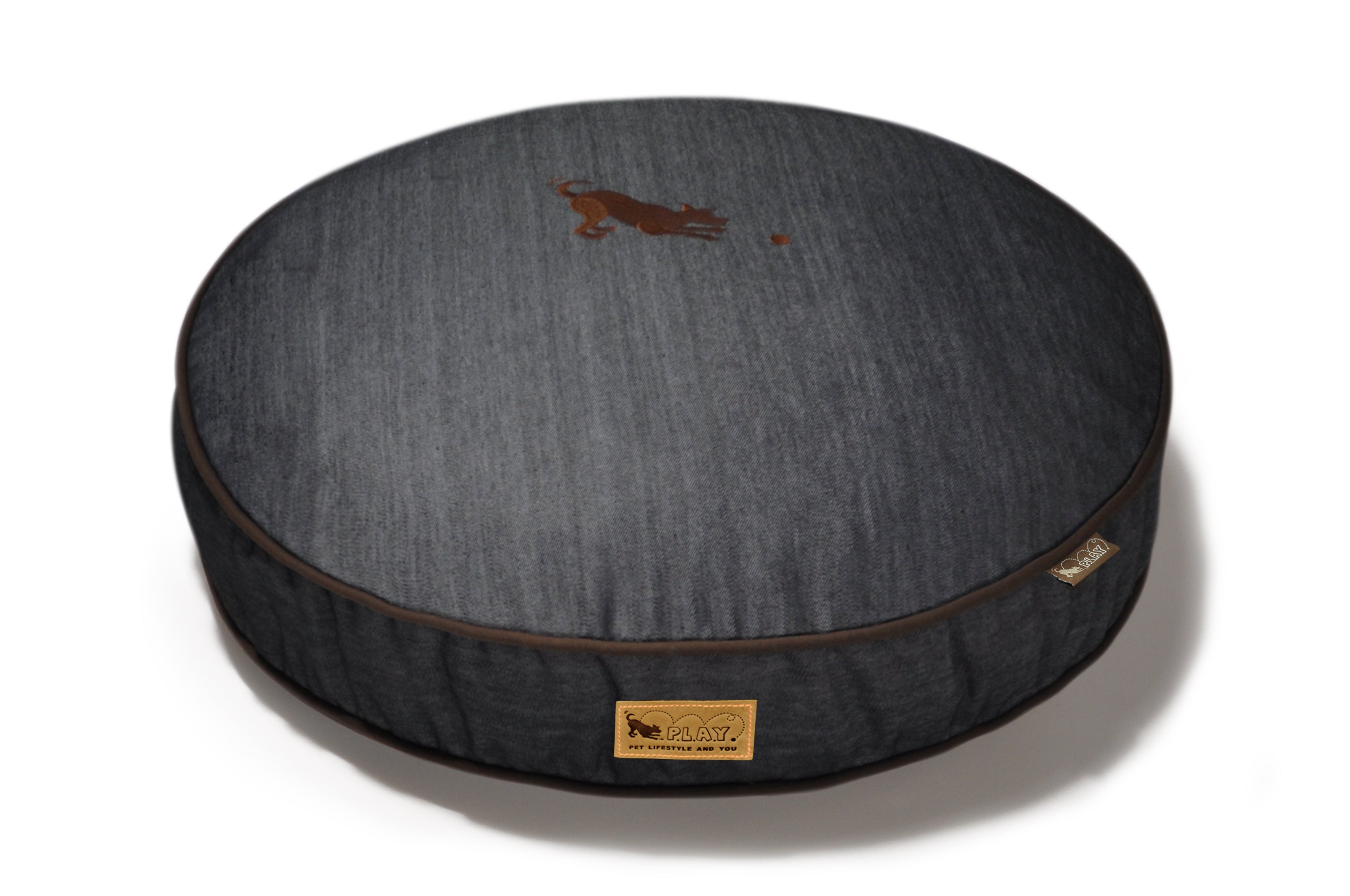 Round Dog Bed, Urban Denim MedievalBlue and Chocolate