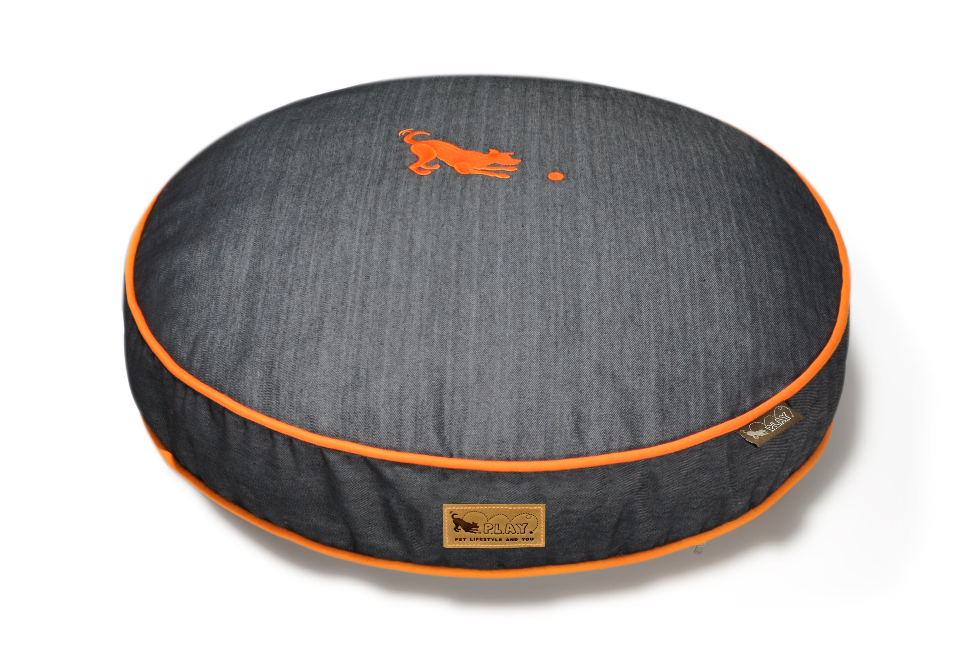 Round Dog Bed, Urban Denim MedievalBlue and Mandarin
