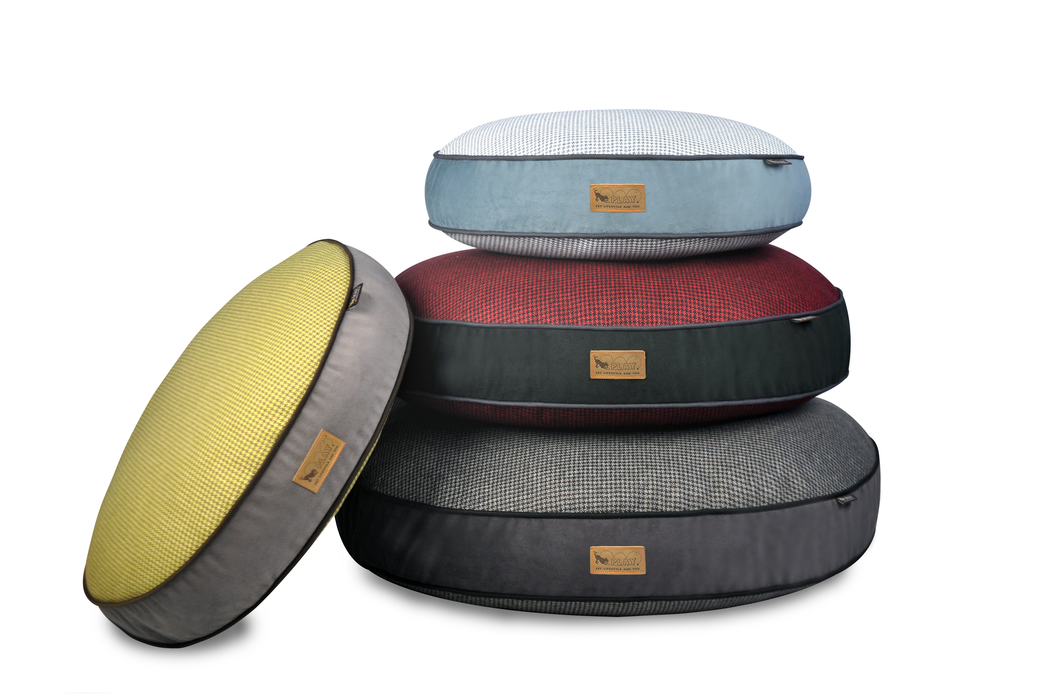 Round Dog Bed, Houndstooth Shadow Grey