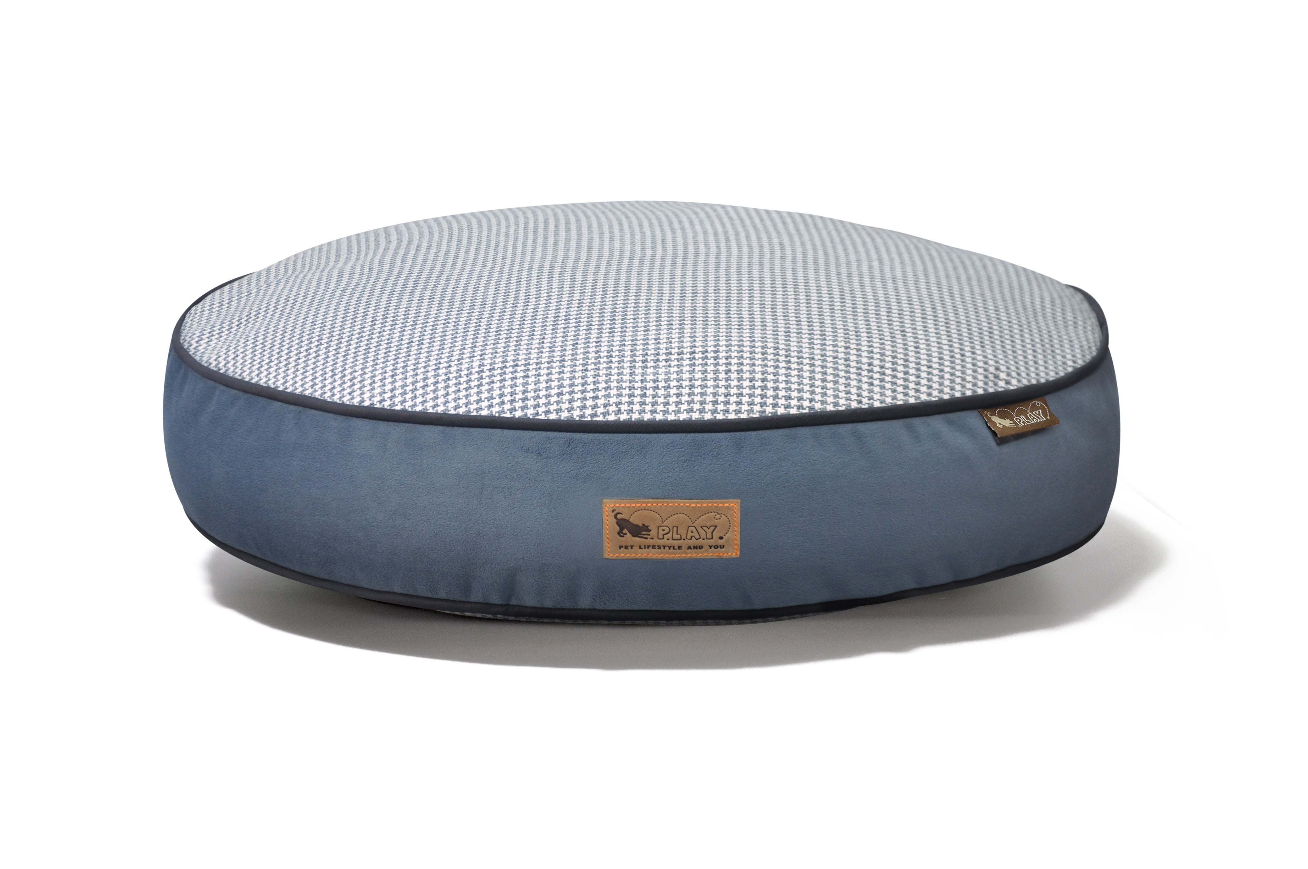 Round Dog Bed, Houndstooth Light Blue