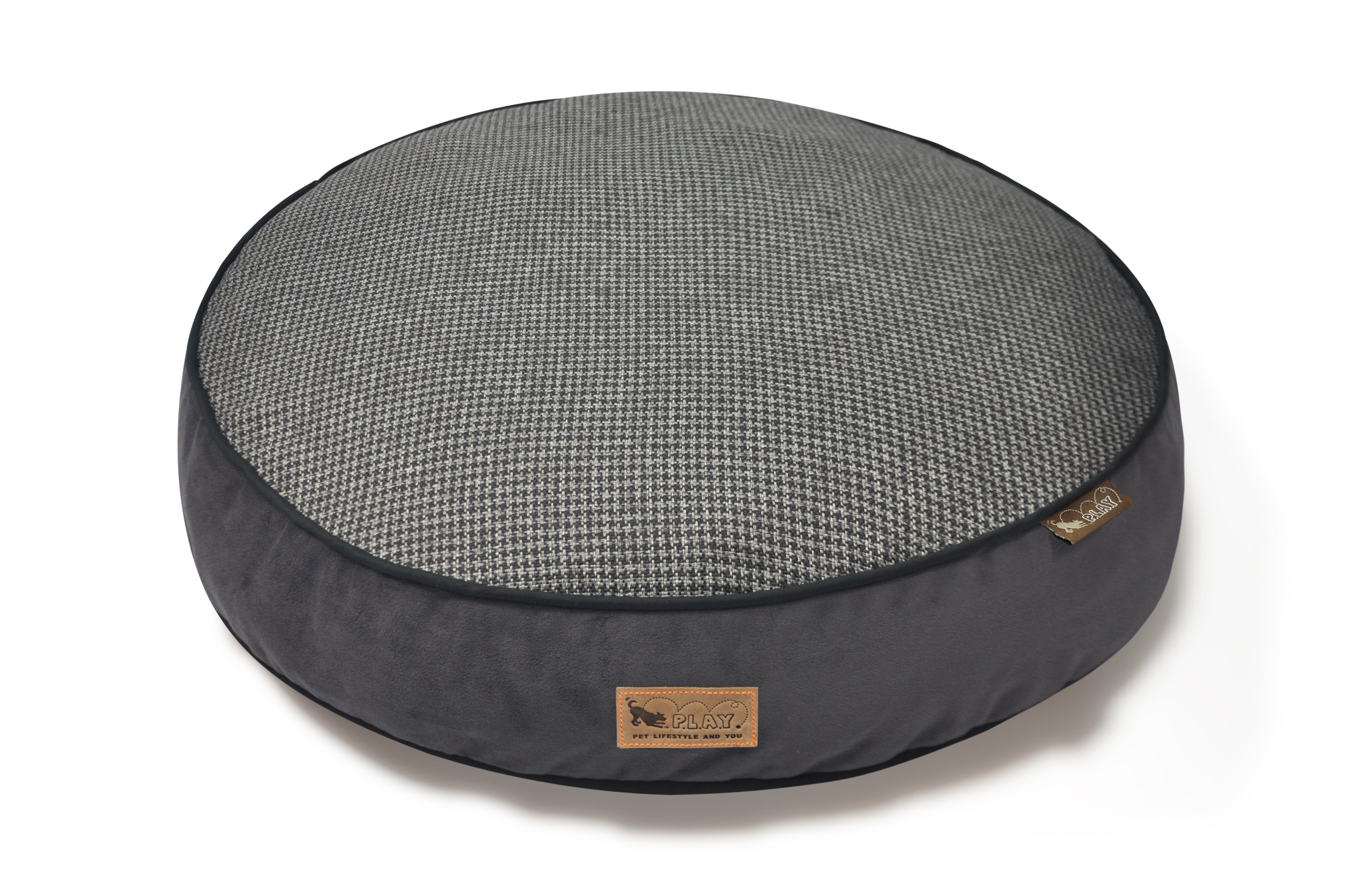 Round Dog Bed, Houndstooth Shadow Grey