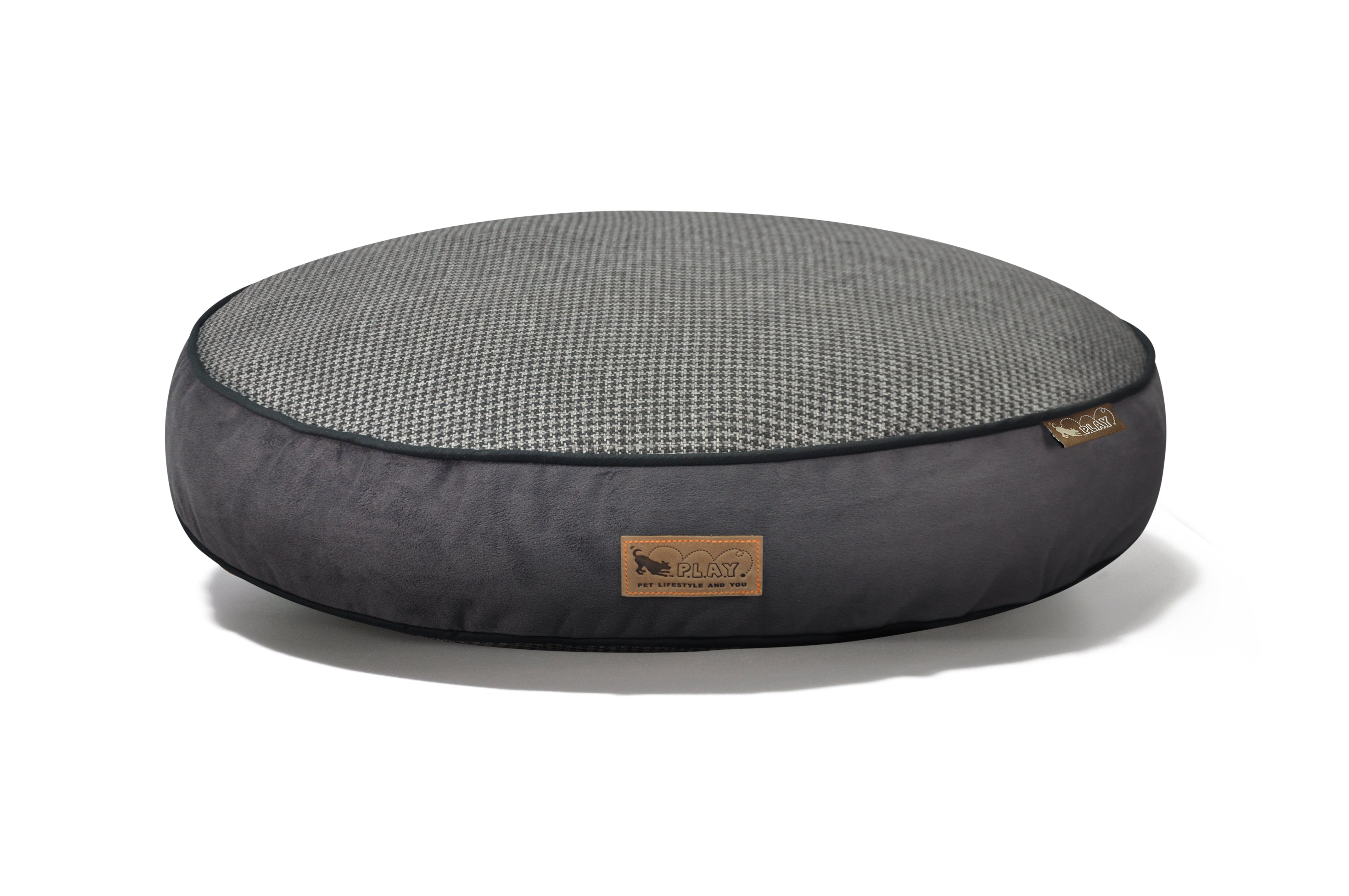Round Dog Bed, Houndstooth Shadow Grey