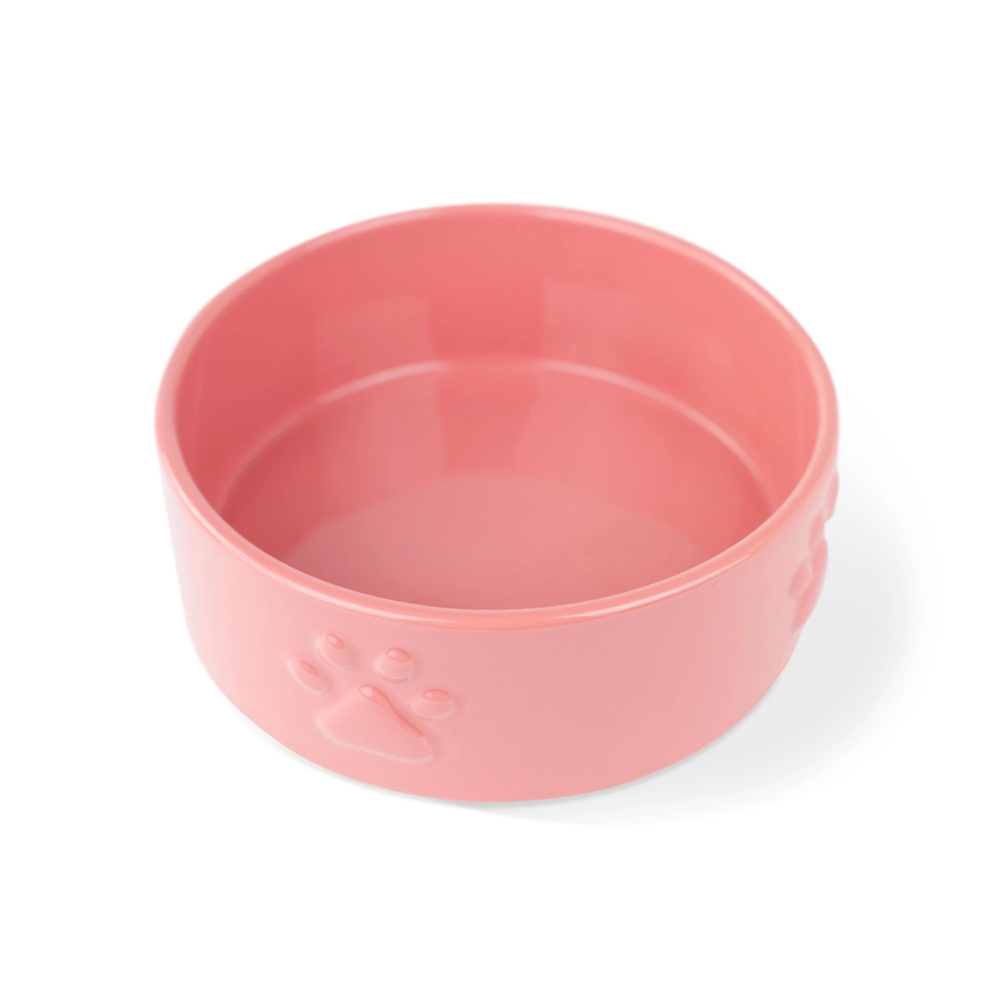 Sculpt Paw Ceramic Dog Food Water Bowl in Coral