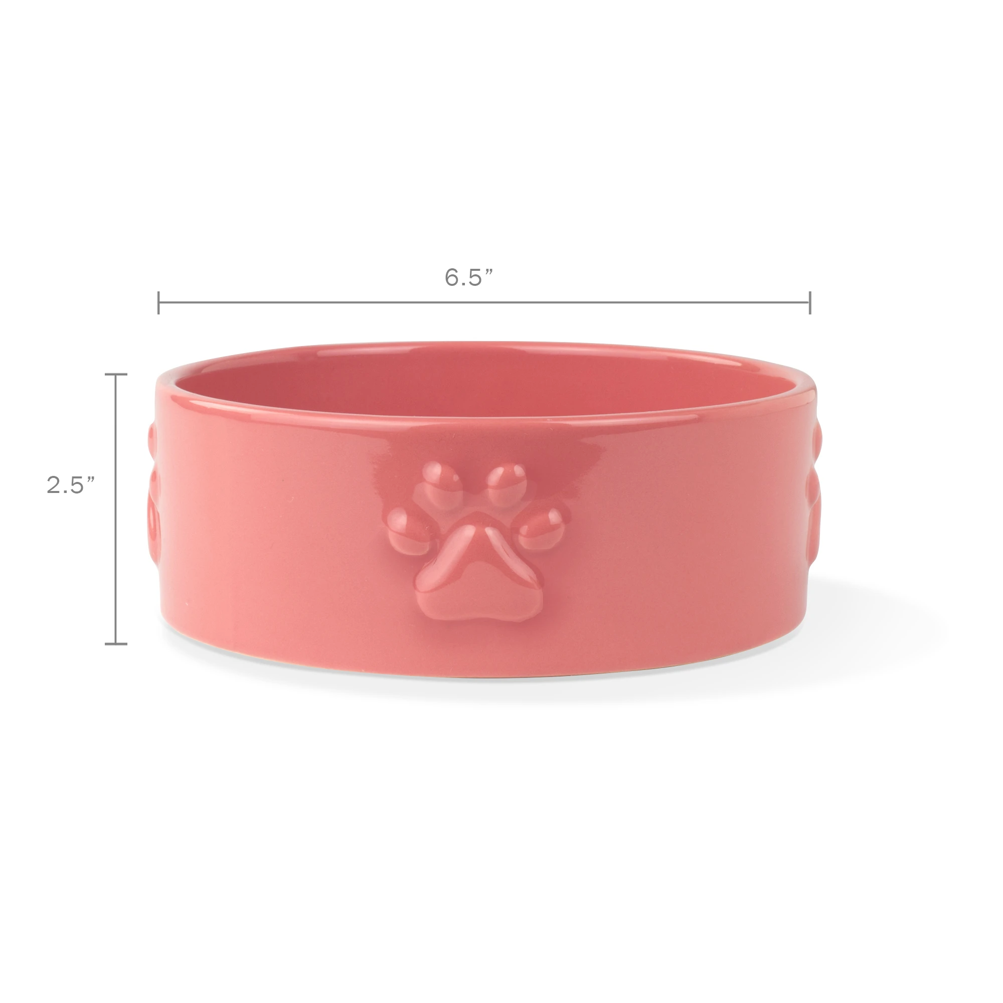 Sculpt Paw Ceramic Dog Food Water Bowl in Coral
