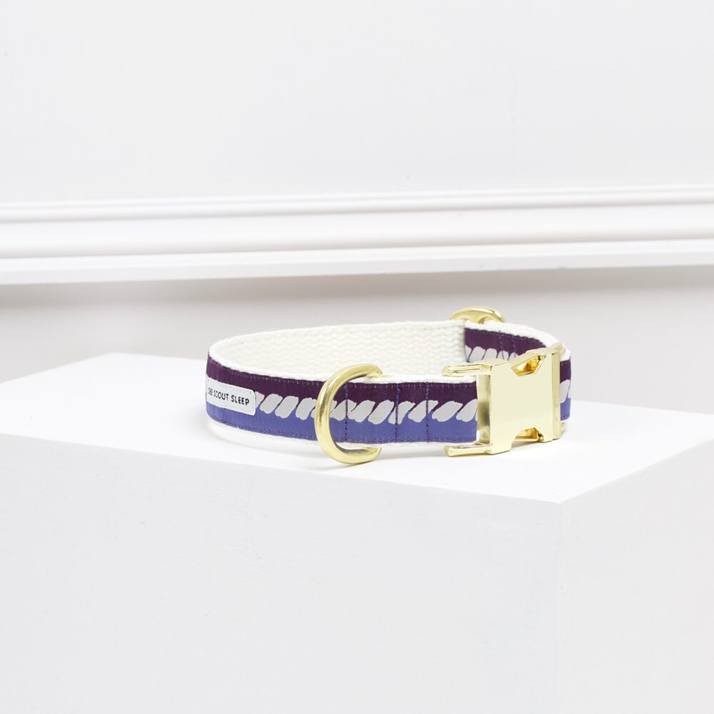 The Twist Deep Purple Dog Collar: Soft Beige and Blue