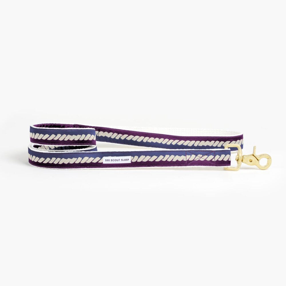 The Twist Deep Purple Dog Leash: Soft Beige and Blue