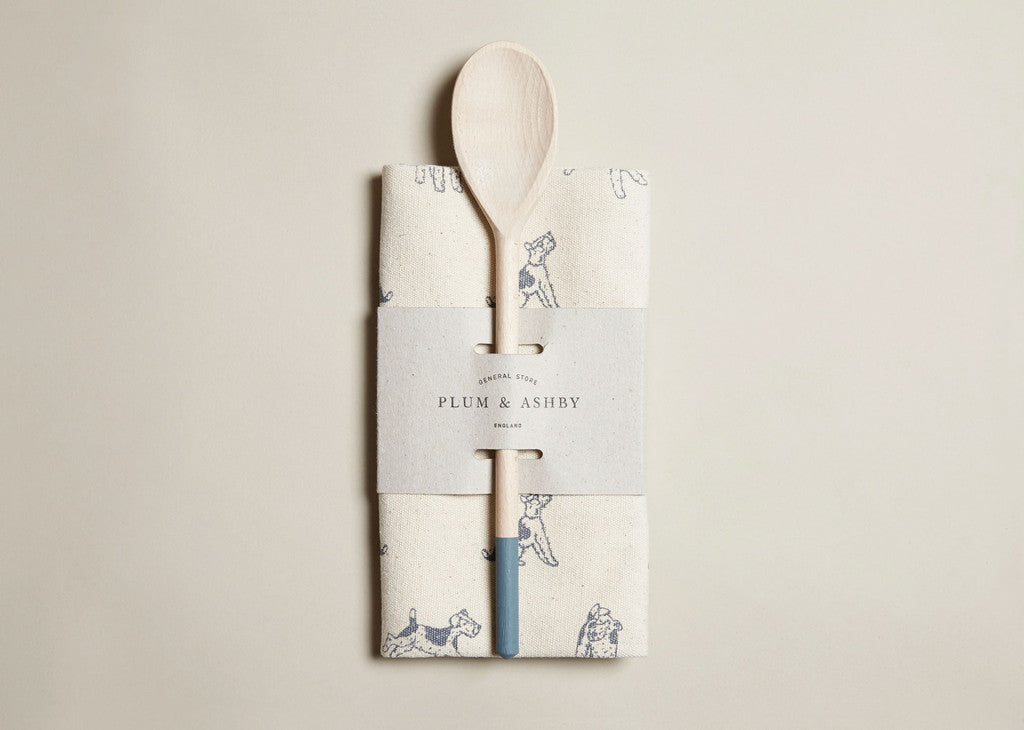 Tea towel and Wooden Spoon Gift Set: Blue Bertie print