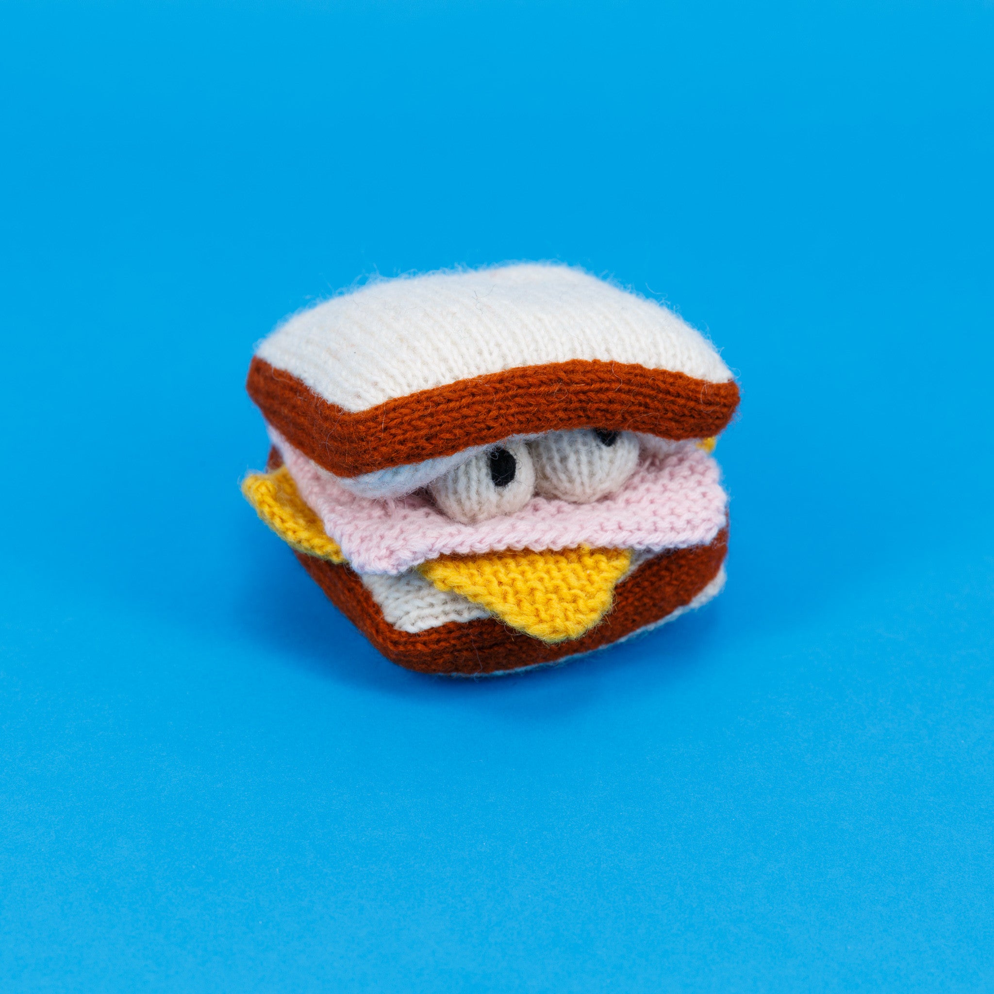 Ware of the Dog Hand knitted from Lambswool Squeaky Ham and Cheese Dog toy