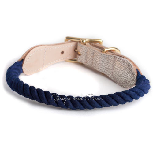 Rope and Leather Dog Collar, Blue Ombre with Metallic Leather