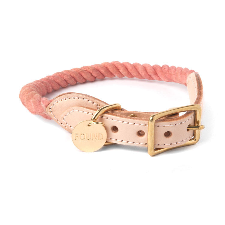 Rope and Leather Collar for Dogs and Cats, Blush