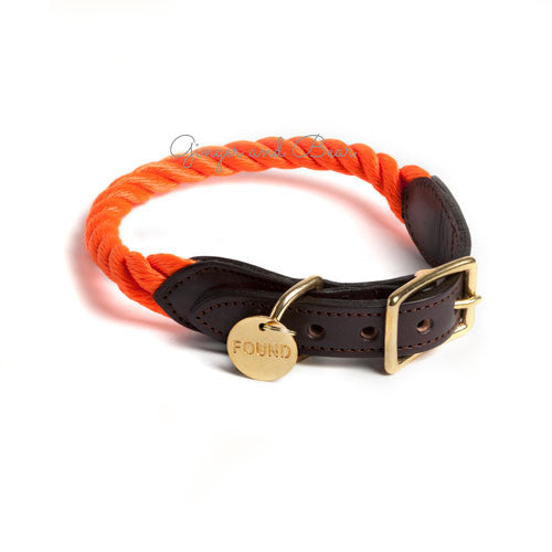 Rope and Leather Collar for Dogs and Cats, Orange