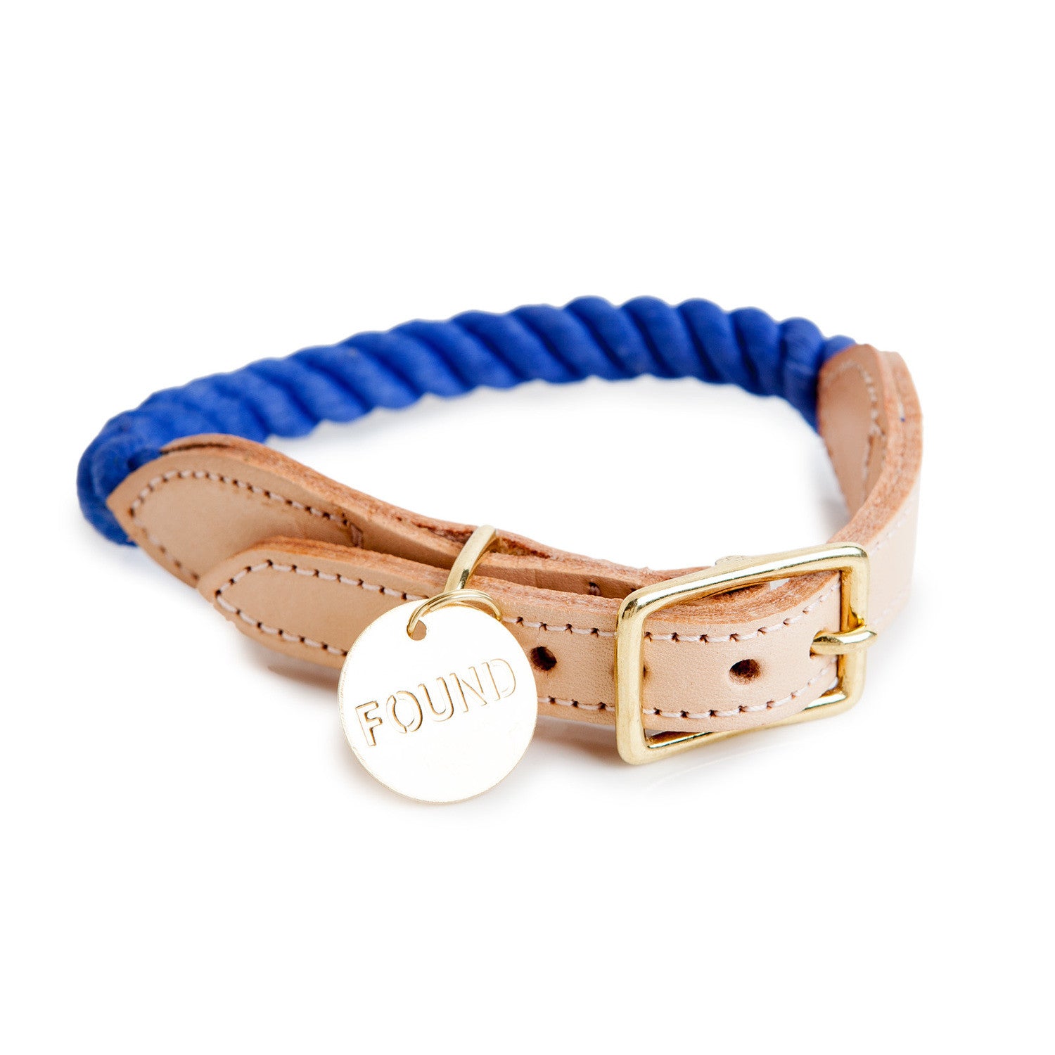 Rope and Leather Dog Collar, Periwinkle