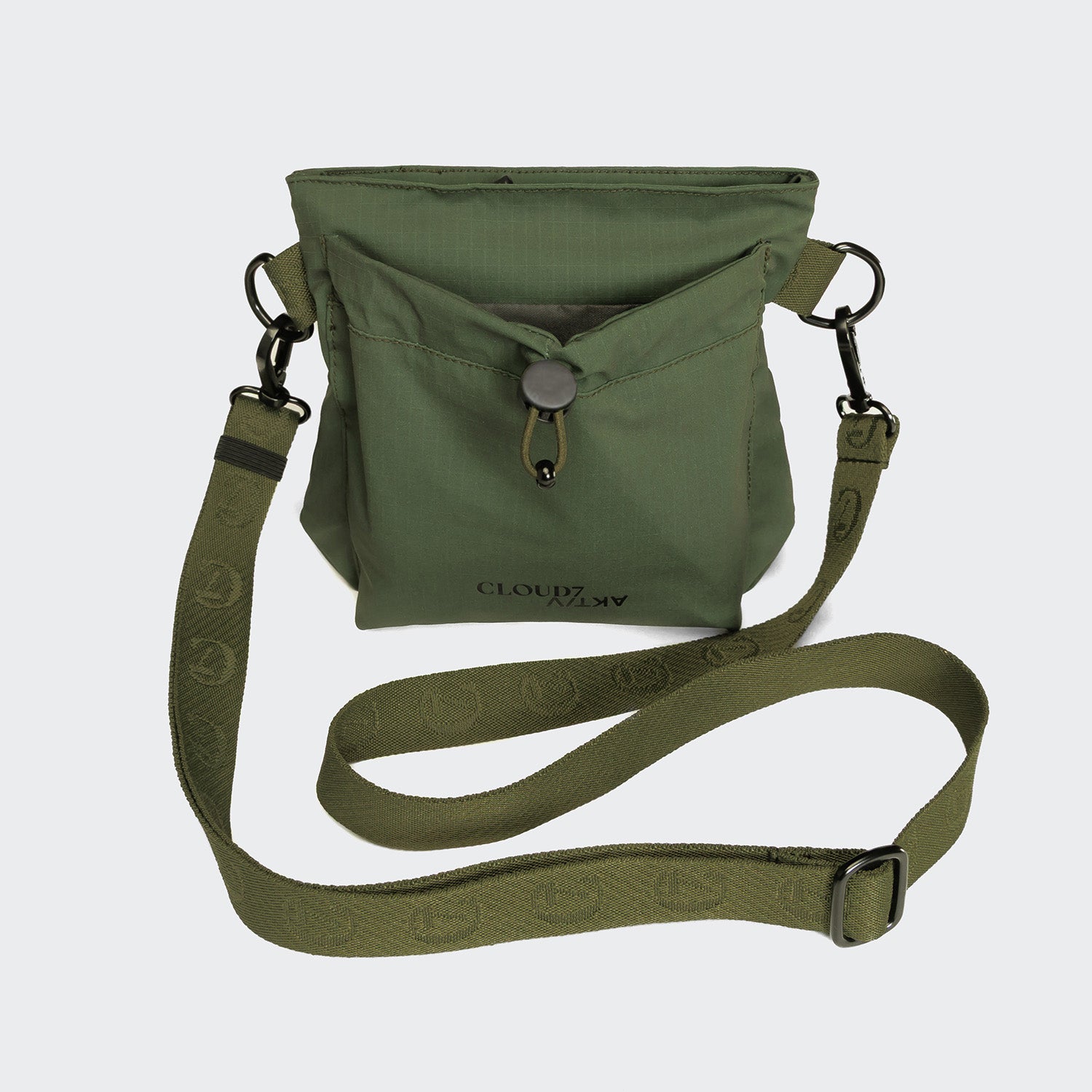 Cloud7 AKTIV olive dog treat bag crossbody style for active training.