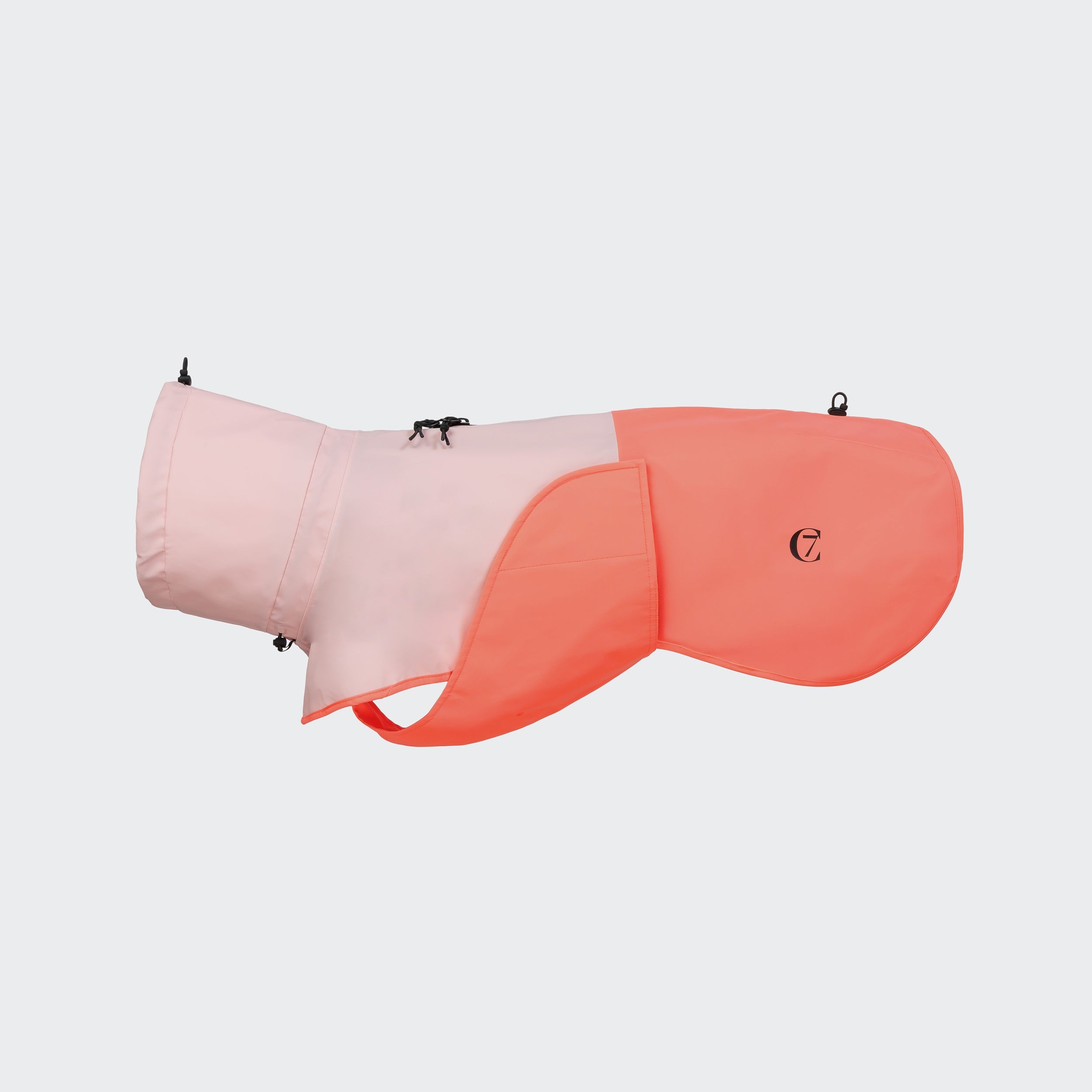 Cloud7 AKTIV reflective dog raincoat in high-visibility color, showcasing the extended shape and relaxed cut for full body coverage on a dog.