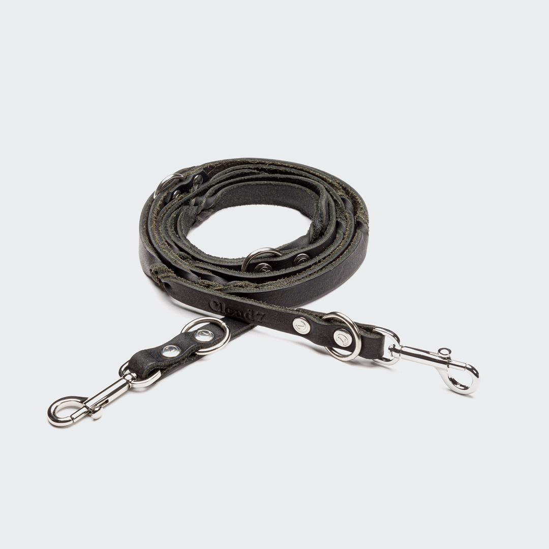 Cloud7: Riverlino Adjustable Dog Leash, Black with Silver Hardware