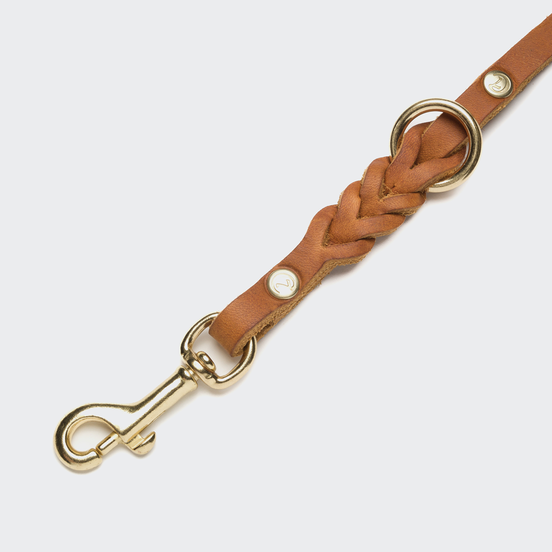 Cloud7: Riverside Park Leather Dog Leash, Camel with Gold hardware