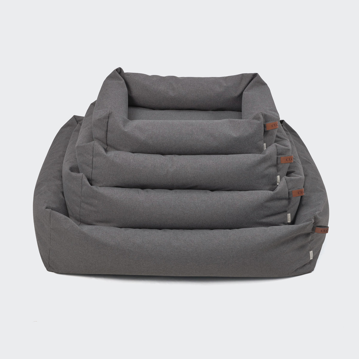 CLOUD7 Sleepy Deluxe indoor and outdoor dog bed with a waterproof cover and protective bolster rim in light graphite grey.