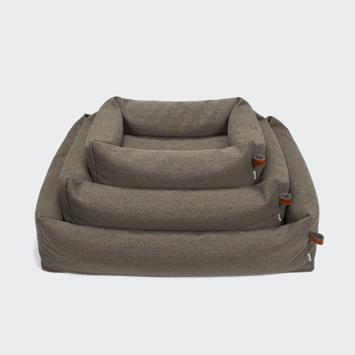 Cloud7 Sleepy linen-mix dog bed in textured mélange fabric featuring an all-round cozy support bolster.