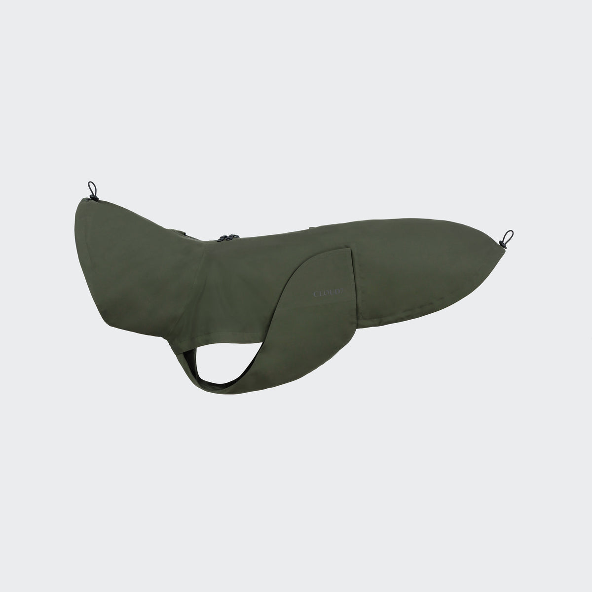 Minimalist dark olive dog rain jacket from the Cloud7 Dublin 2.0 eco-friendly pet outerwear collection.