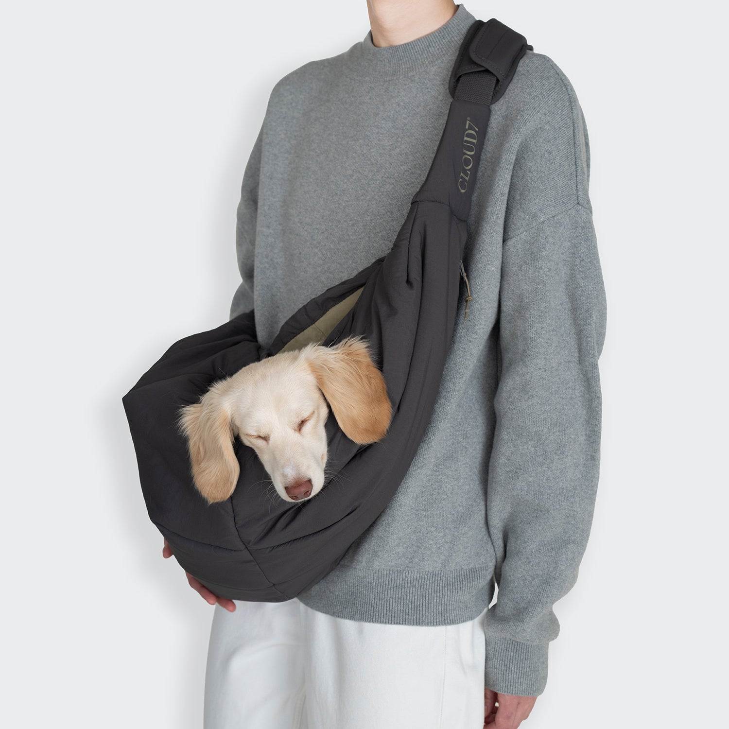 Cloud7 LTTL Dark Grey/Khaki Puffer Dog Sling Bag | Hands-Free Carrier