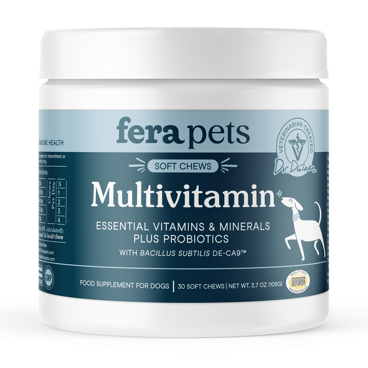 Fera Pets Organic All-in-one dog multivitamin soft chews for daily wellness and joint health containing glucosamine and fish oil
