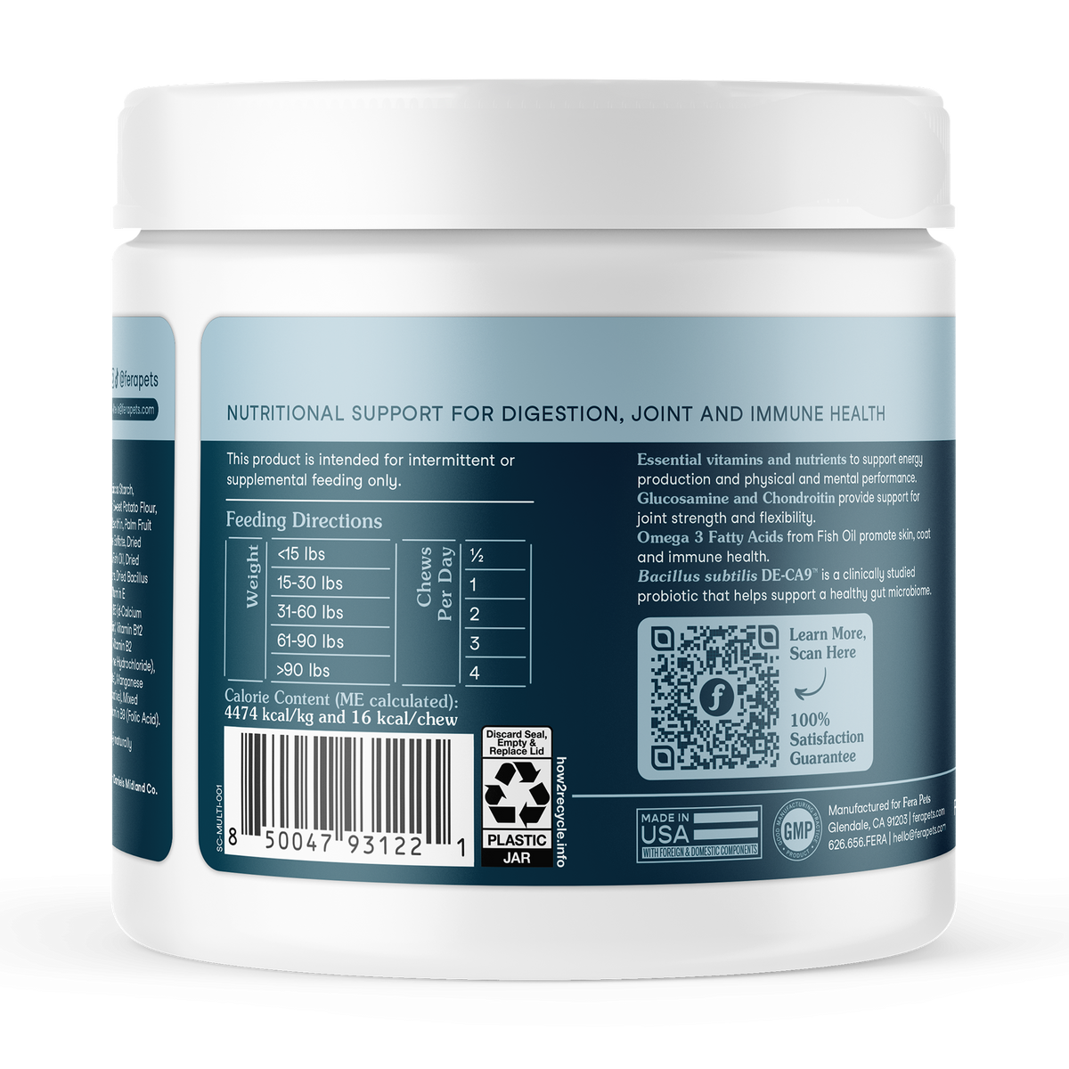 Fera Pets Organic All-in-one dog multivitamin soft chews for daily wellness and joint health containing glucosamine and fish oil