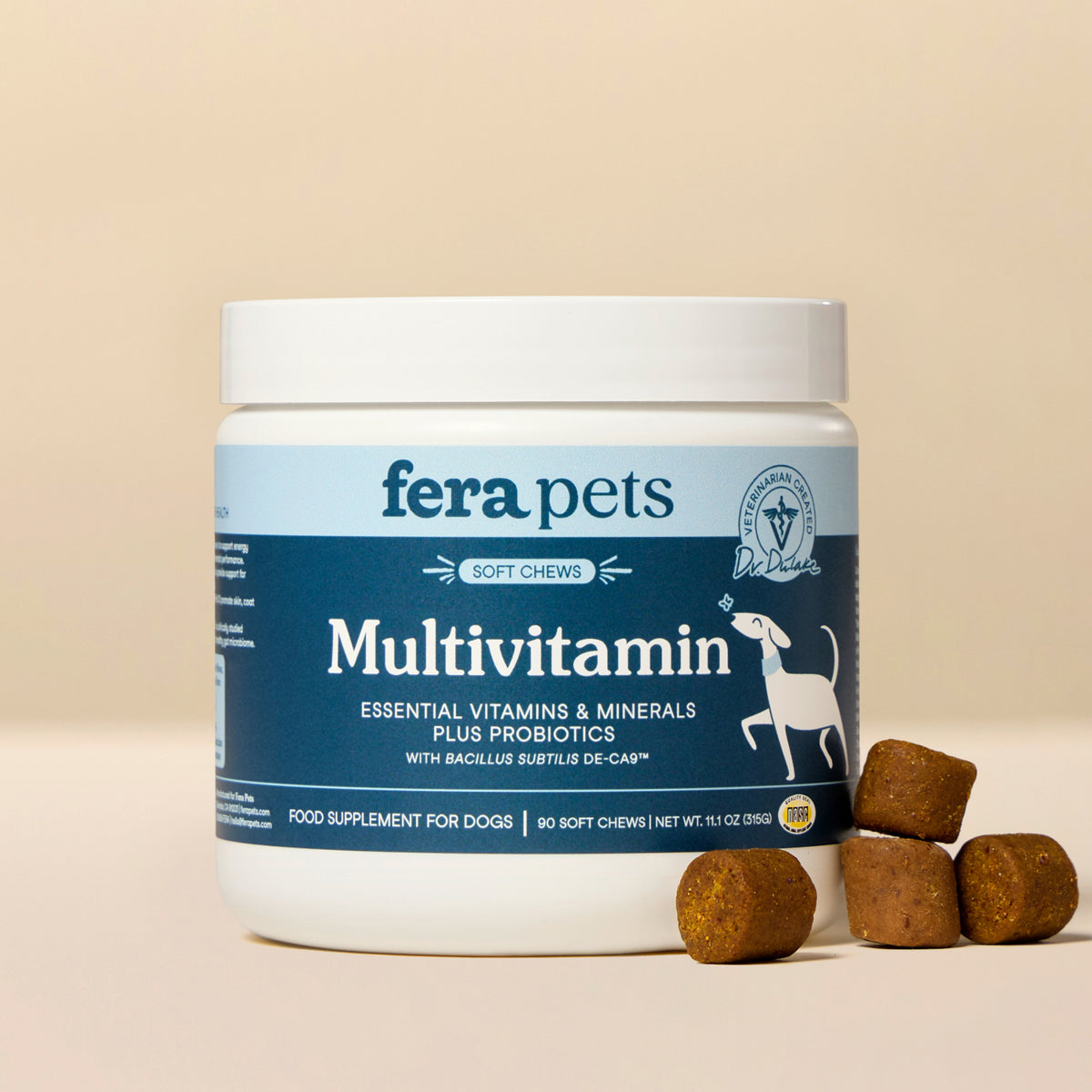 Fera Pets Organic All-in-one dog multivitamin soft chews for daily wellness and joint health containing glucosamine and fish oil