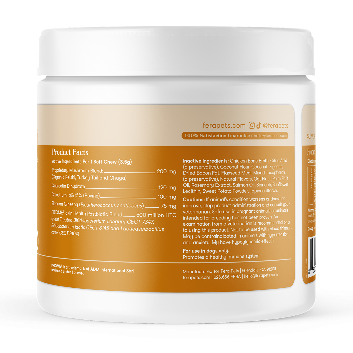 Fera Pets Organic dog allergy soft chews supplement jar for immune support and itchy skin relief