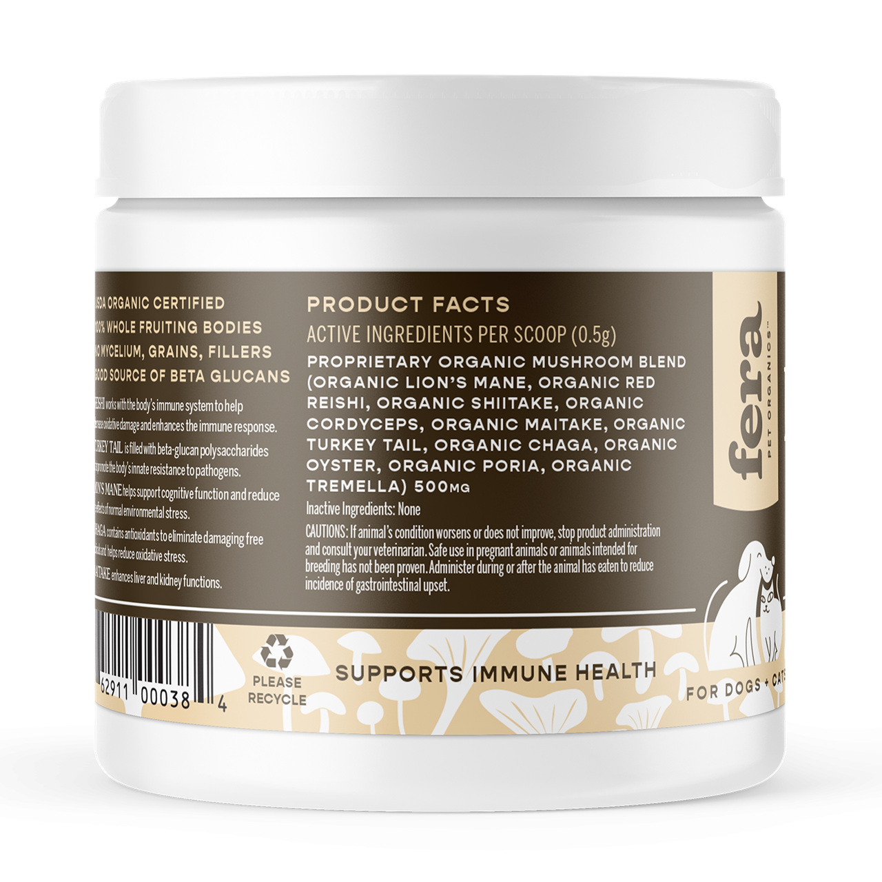 Fera Pet Organics Dog and Cat Supplement, USDA Organic Mushroom Blend for Immune Support