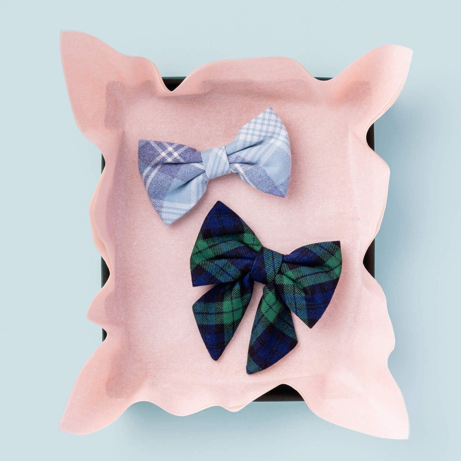 Dog and Cat Bowtie: Blue Frost Plaid Flannel