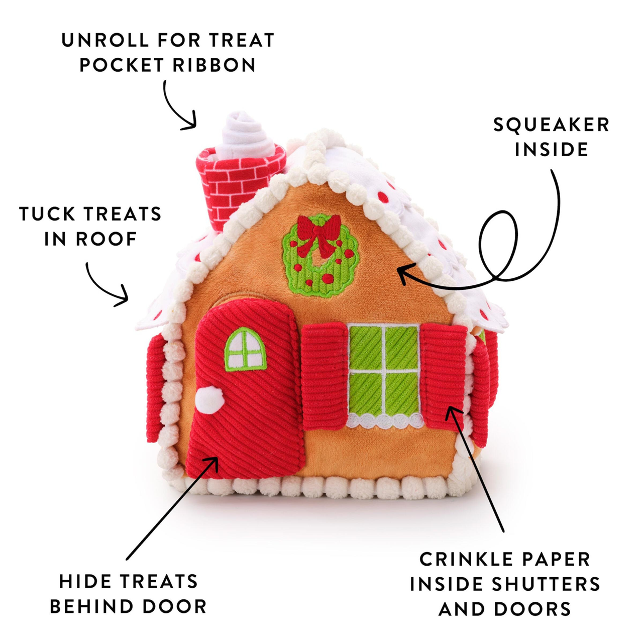 Holiday Squeaky Plush Interactive Snuffle Dog toys, Gingerbread House