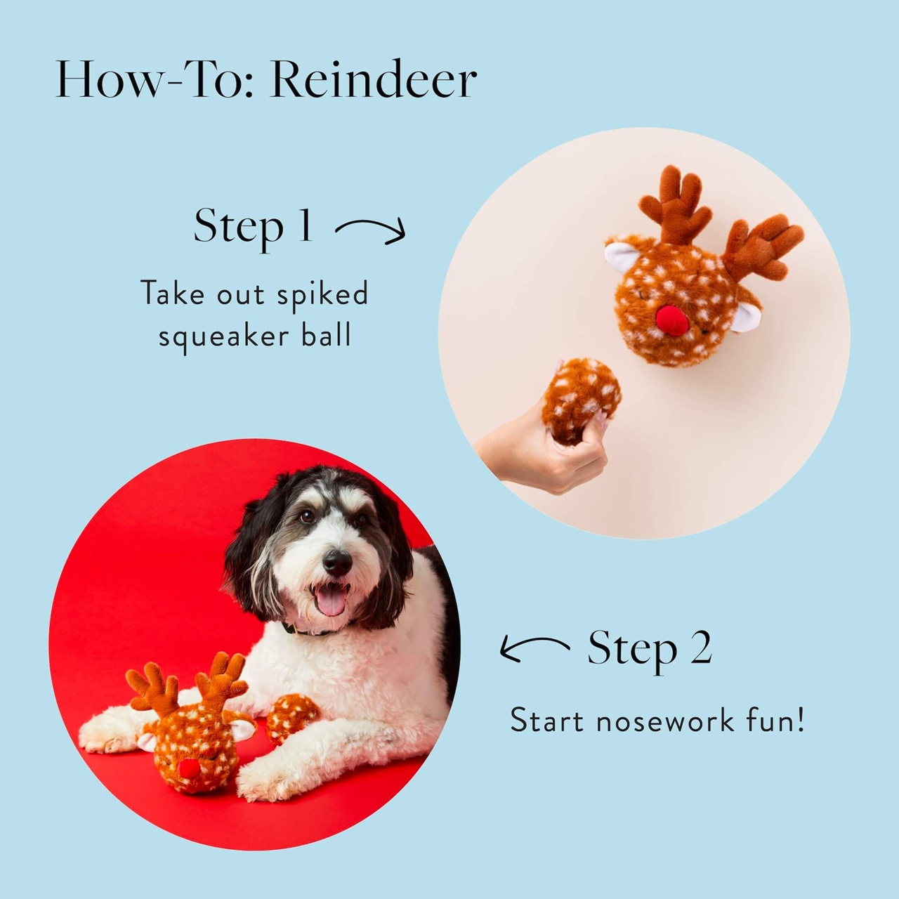 Holiday Squeaky Interactive Plush Dog toys, Reindeer 2-in-1 Bounce Toy