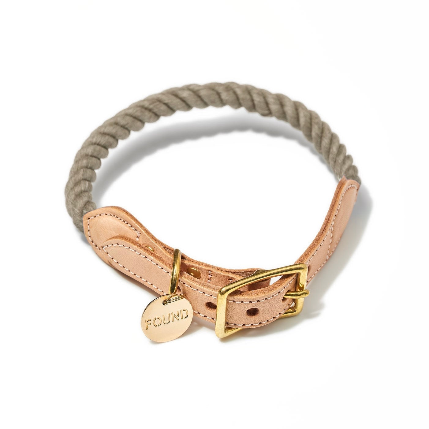 Rope and Leather Dog Collar, Upcycled Natural