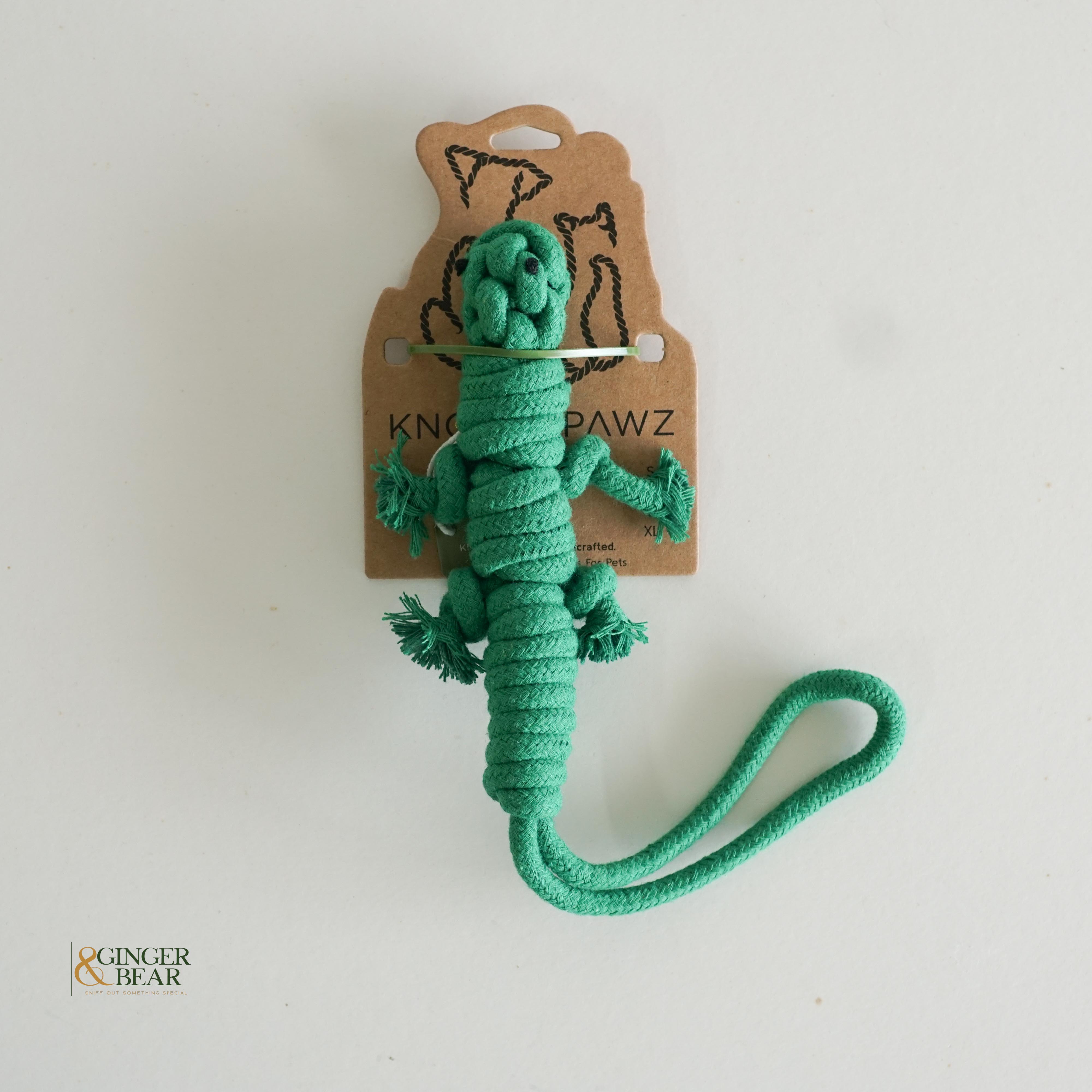 Knotty Interactive Upcycled Cotton Rope Dog Toy, Owen the Green Lizard