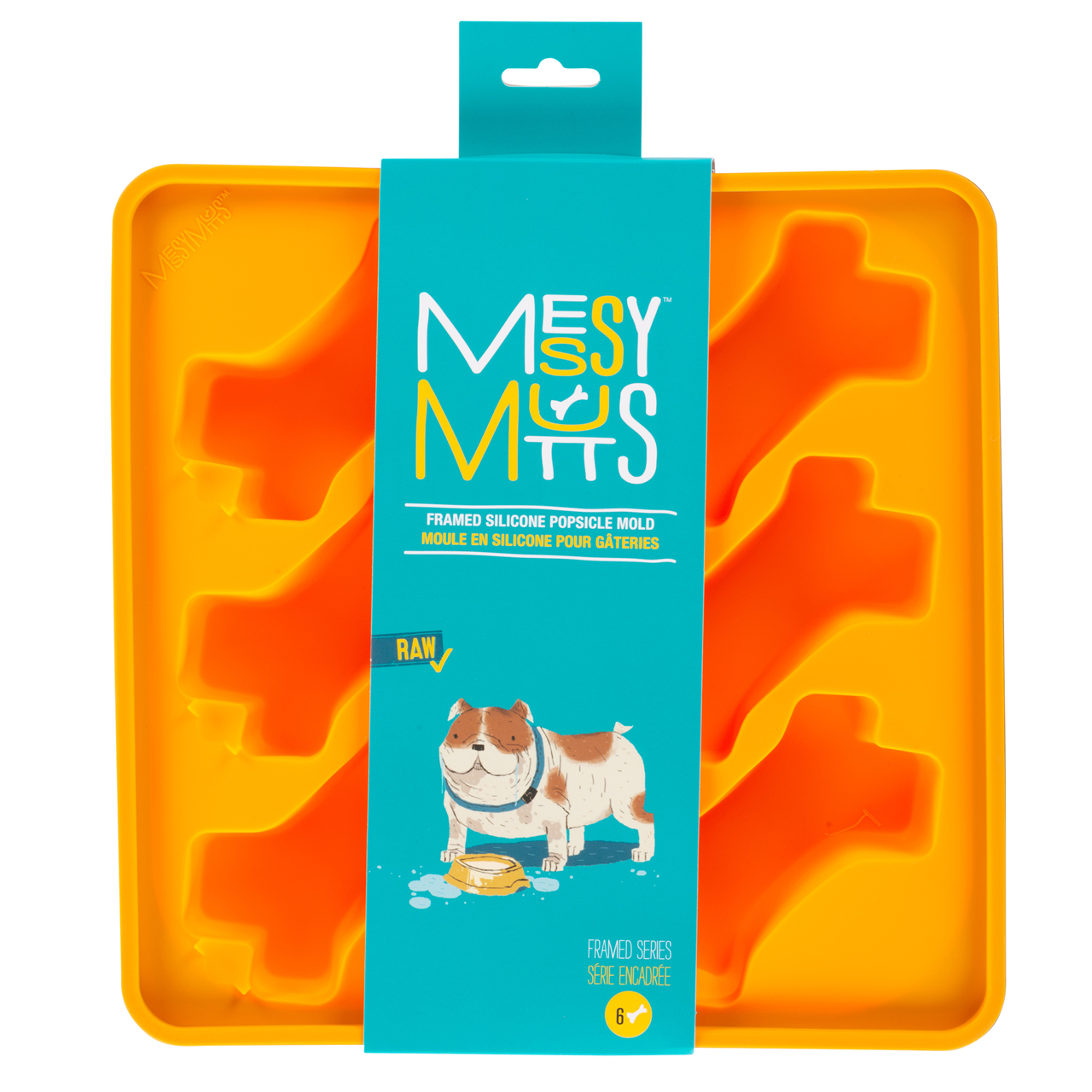 Messy Mutts Framed Spill Resistant Silicone Popsicle Mold for Dog Treats - Orange