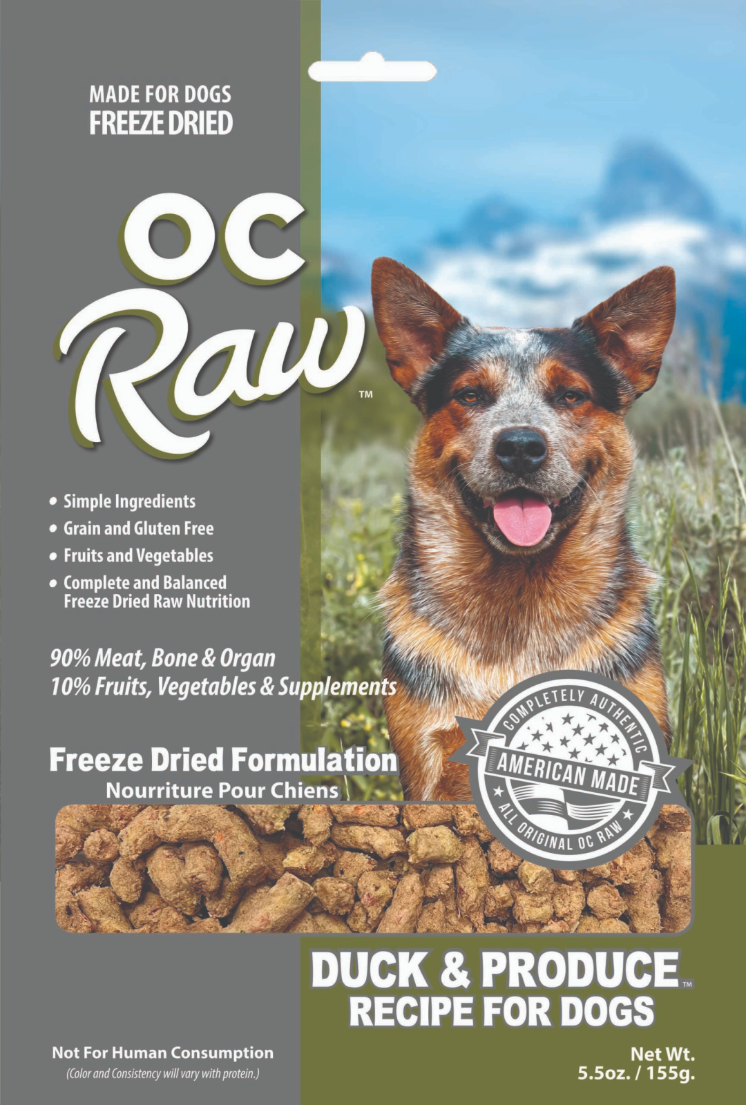 OC Raw Dog Food Freeze Dried Raw Duck & Produce Meaty Rox 5.5oz