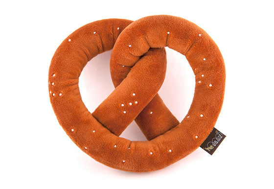 P.L.A.Y. The International Classic Squeaky Plush Dog Toy, Pretzel