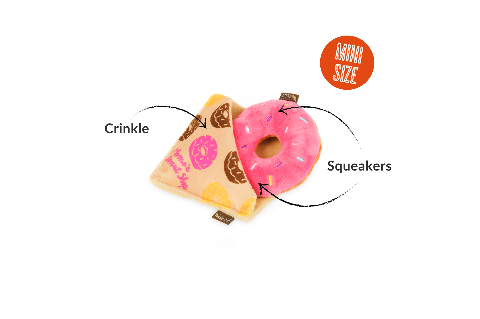 [Pre-Order] P.L.A.Y. Pup Cup Cafe Squeaky Plush Dog toys, Doughboy Donut (mini sized)