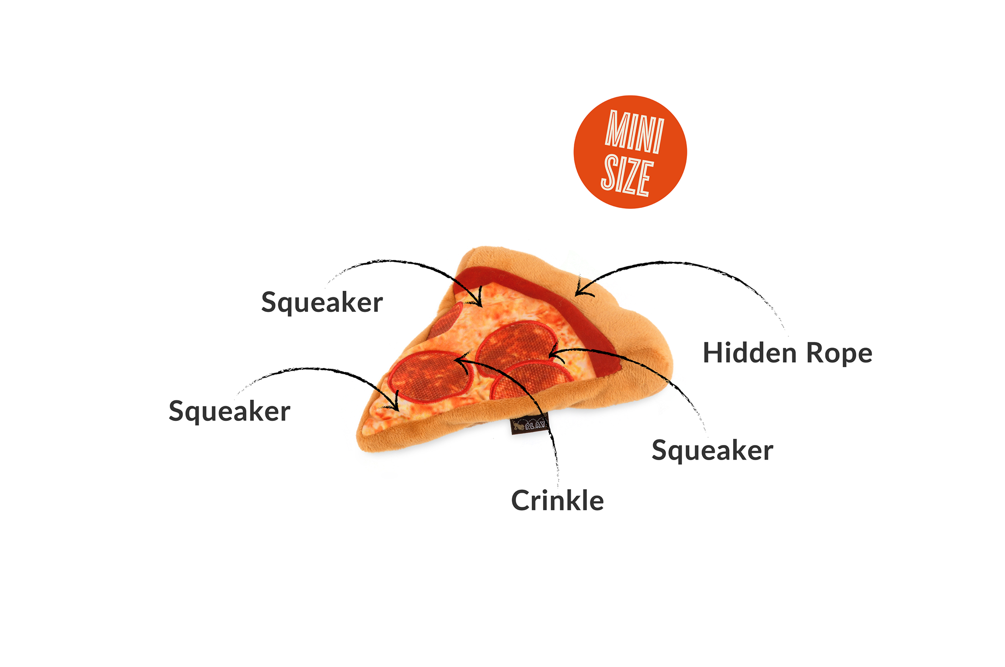 [Pre-Order] P.L.A.Y. Snack Attack Squeaky Plush Dog toys, Puppy-roni Pizza (mini sized)