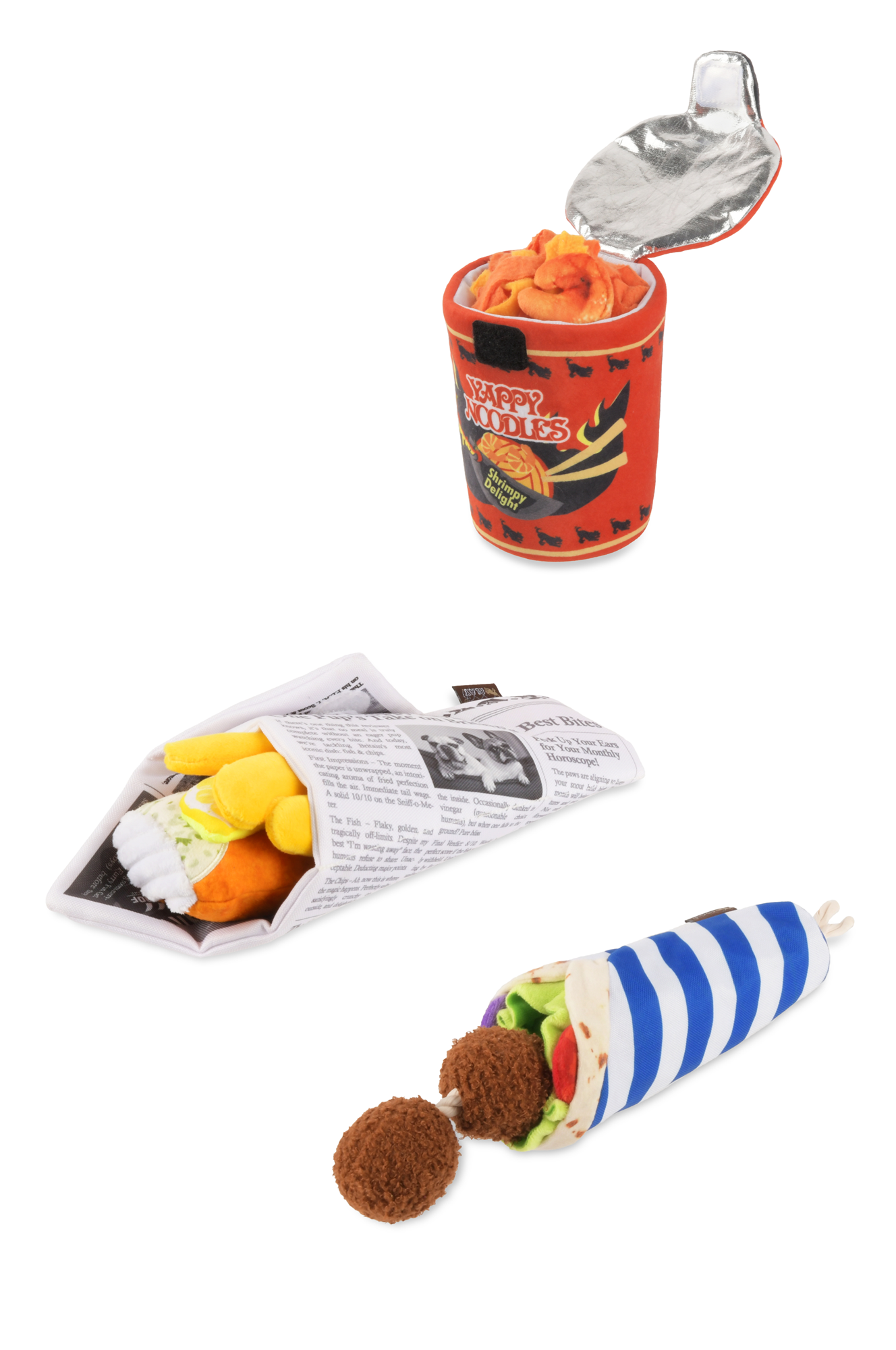 [Pre-Order] P.L.A.Y. The International Classic Squeaky Plush Dog Toy, Fish and Chips