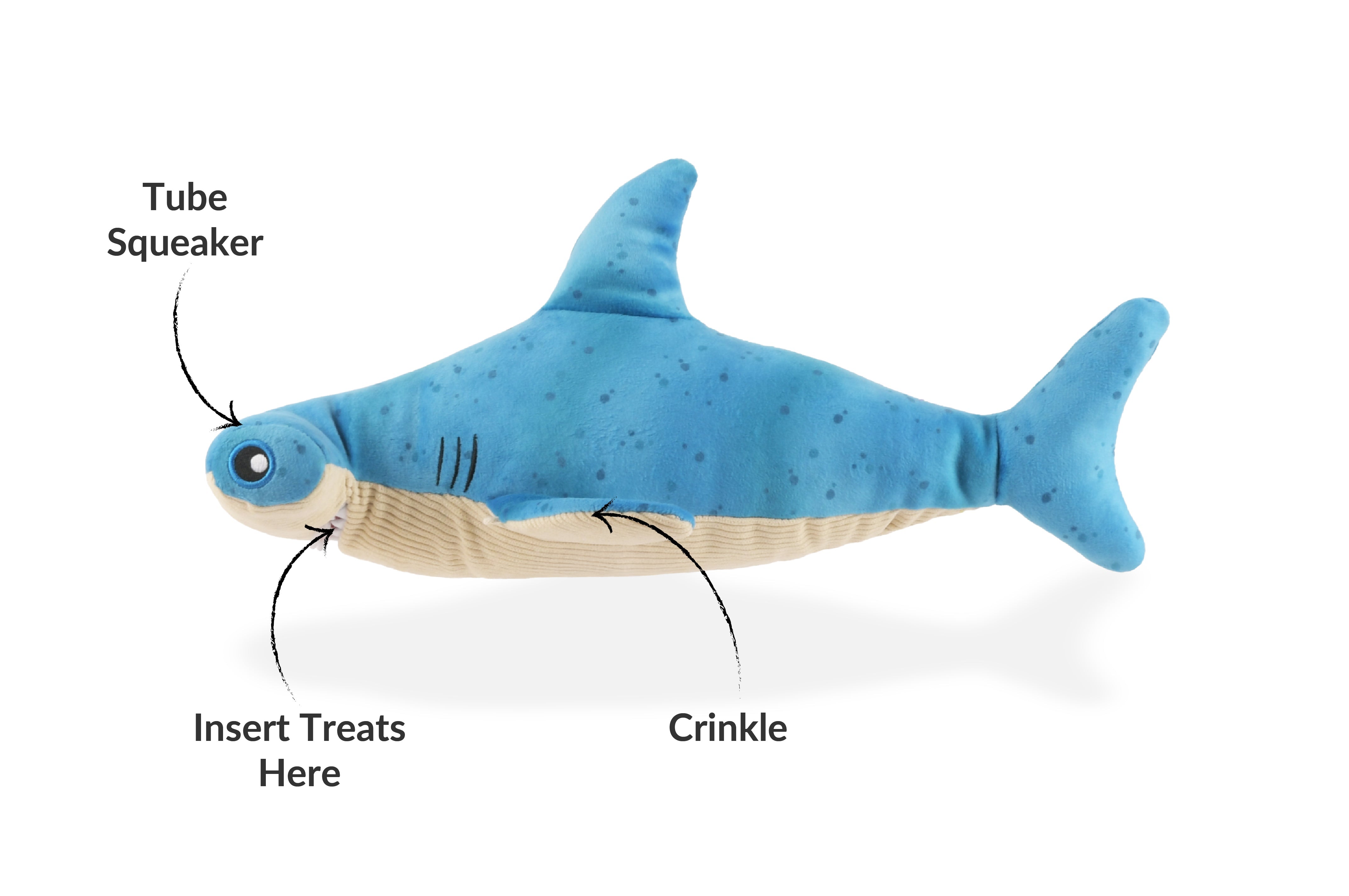 P.L.A.Y. Ocean Buddies Bonk the Hammerhead shark interactive plush dog toy with hidden treat pocket