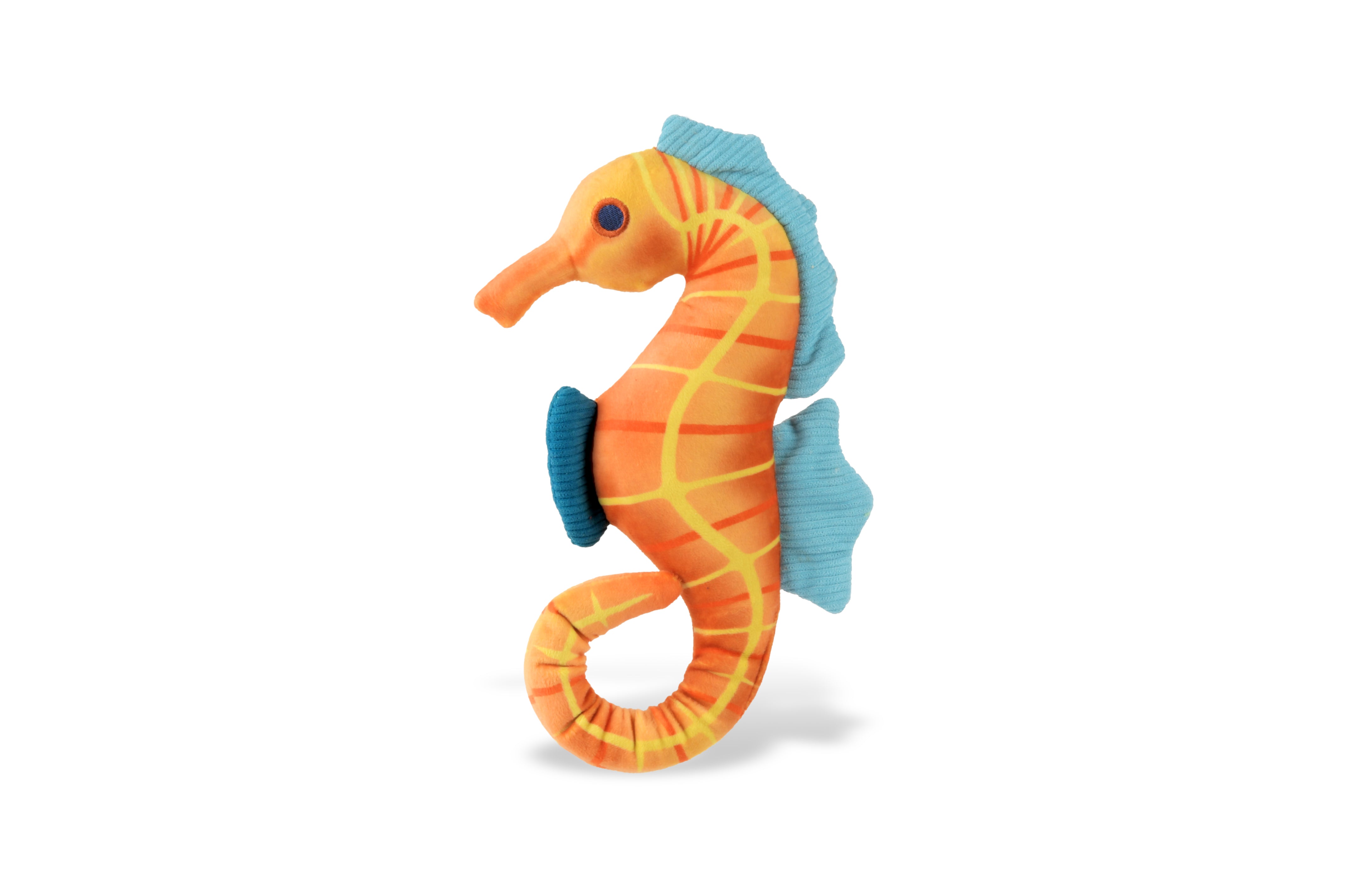 P.L.A.Y. Ocean Buddies Seahorse squeaky plush dog toy in a soft, whimsical design.